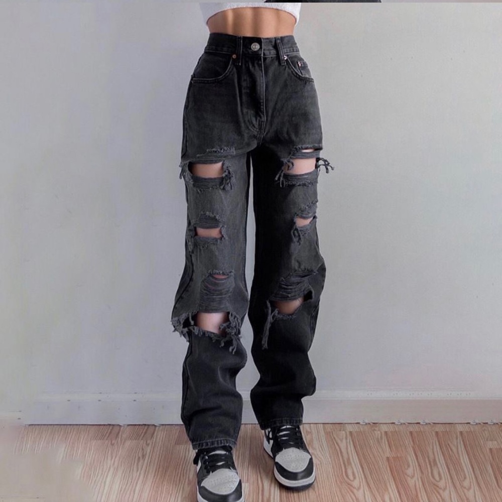 Genrovia High-Waisted Distressed Straight-leg Jean (Medium) from YesStyle